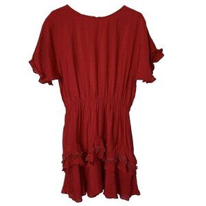 Here Comes the Sun Women Large Red Ruffled Skirt Elastic Waist Fit & Flare Dress